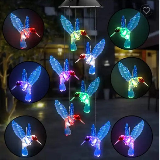 Solar Powered Lighted Hummingbird Wind Chime