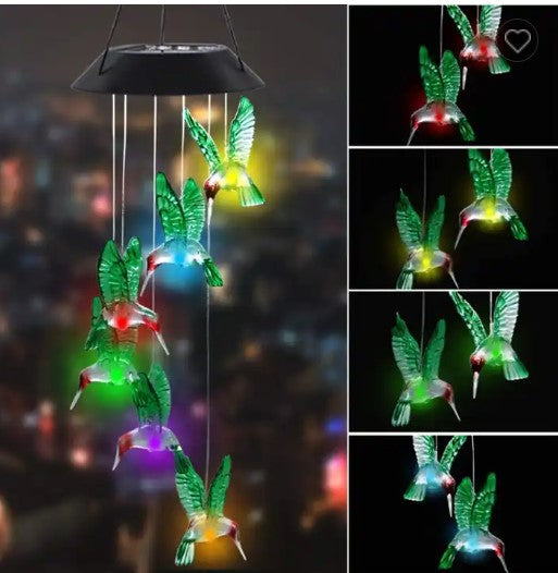 Solar Powered Lighted Hummingbird Wind Chime