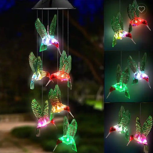 Solar Powered Lighted Hummingbird Wind Chime