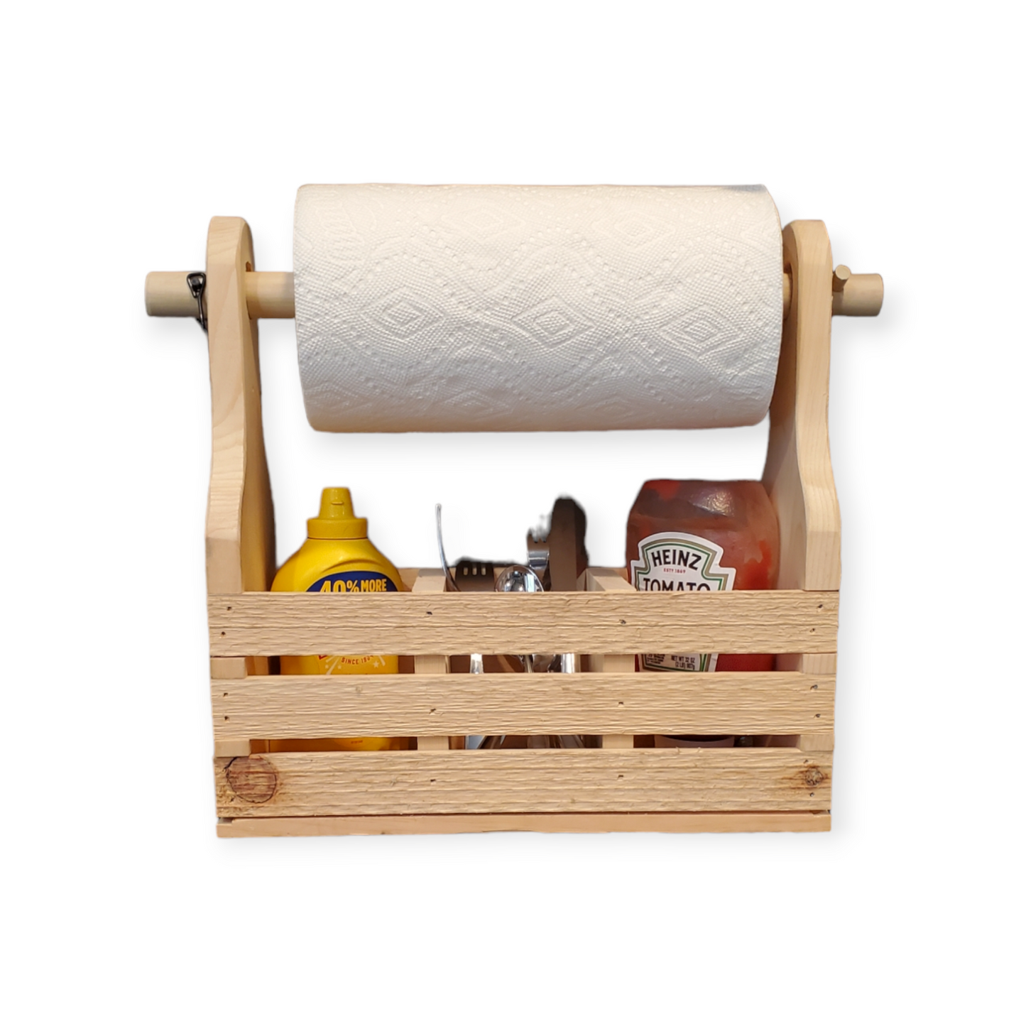 Handcrafted Wooden Cookout Caddy with Paper Towel Holder and Condiment Storage